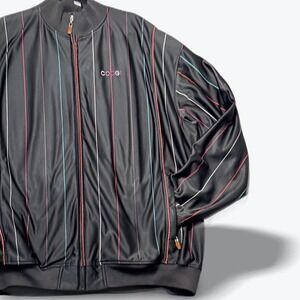 Vintage 90s COOGI Black Multi Color Pinstripe Track‎ Jacket Full Zip Mens 4XL